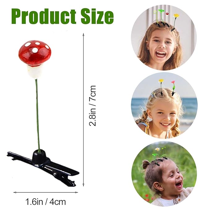50pcs Bean Sprout Hair Clips Mixed Style Rave Plant Hairpins Flower Plant Hair Clip Funny Butterfly Mushroom Headwear Hair Accessories for Women Kids Girls Lady Home School Party(Fruit Mix)