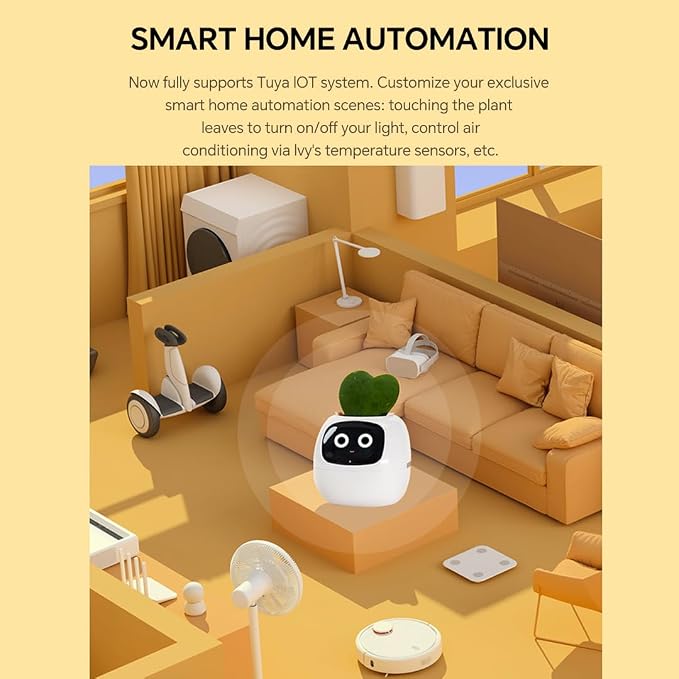 Smart Plant Pot with Expression, AI Intelligent Flower Pot for Indoor Decoration, Smart Garden Pot with Water/Light/Temperature Sensors, Ivy AI Planter(Green)