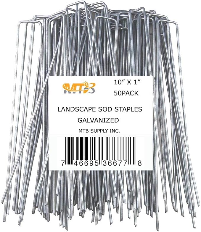 50 Pack 10 Inch 11GA(0.12inch) Landscape Staples Garden Stakes Fence Netting Pins Ground Spikes Sod Cover Fabric Pegs Anti-Rust Galvanized