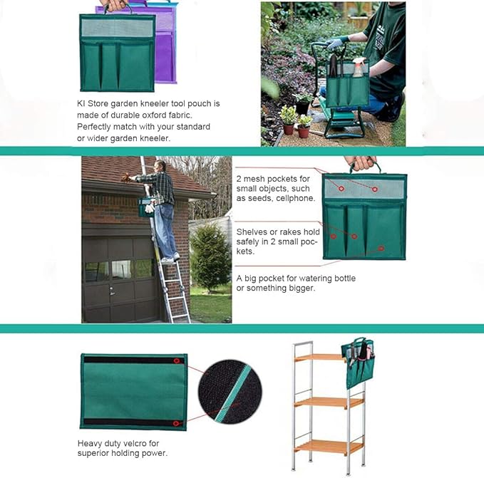 Gonetre Garden Tool Bag for Garden Kneeler, 600D Oxford Fabric Large Capacity Pouch Bag Multiple Storage Pockets Organizer for Outdoor Gardening Kneeling Stool 11.8"x7.5"