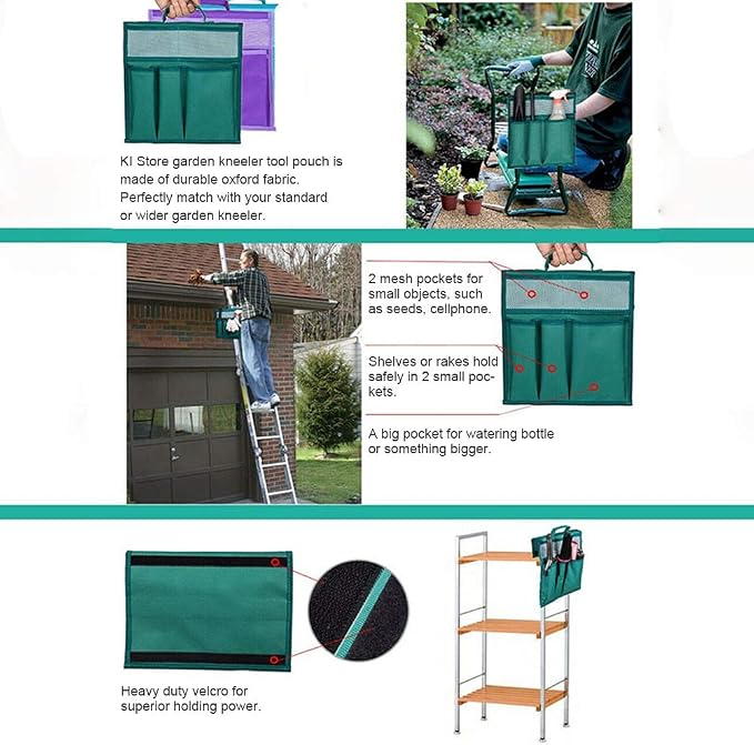 Garden Kneeler Tool Bag Stool Pouch Seat Storage Tote Hanging Organizer, 600D Portable for Outdoor Gardening(Size: 11.81 * 7.48 * 0.19 in) (Green)