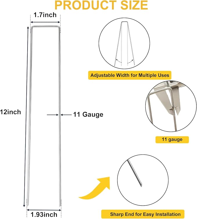 120 Pack 12 Inch Landscape Staples, Garden Stakes 11 Gauge Galvanized Ground Staples Lawn Yard Tent Fence Stakes Landscaping Fabric Pins for Gardening Secure Outdoor Decorations