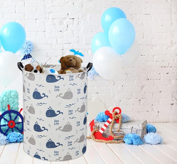 Kids Laundry Basket Baby Hamper Whale Toy Storage Bin for Boys Room Decor for Bedroom Bathroom(Whale)