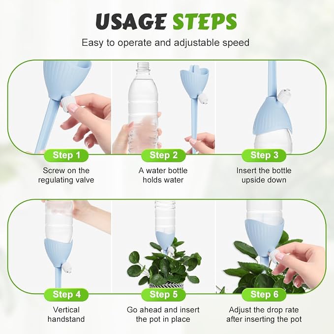 Self Watering Spikes, 4/8 Pack Automatic Plant Waterer with Adjustable Valve, Drip Irrigation Stakes for Indoor & Outdoor Plants, Self Watering Insert Devices for Garden, Vacation (4, Green)