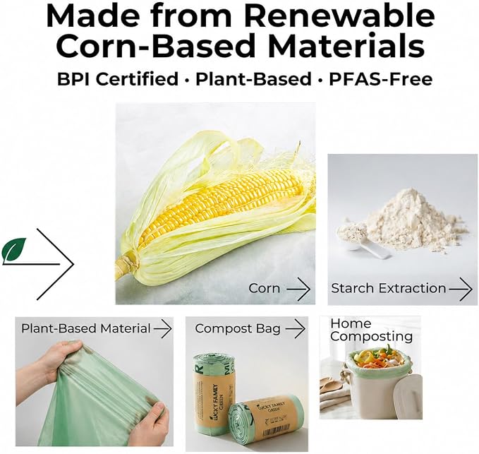 Compostable Trash Bags for Kitchen Compost Bins – 2.6 Gallon Compost Bags for Countertop Bin, Green Compostable Bags, BPI Certified ASTM D6400, Leak-Resistant Food Waste Bags (50 Count)