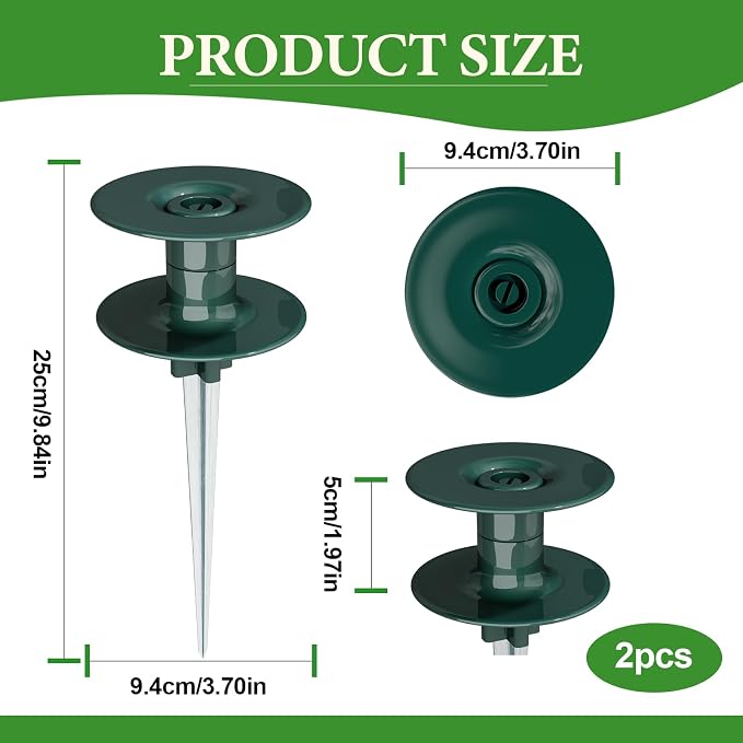 2 Pcs Garden Hose Guide Spike, 10 Inch Hose Guides for Garden Heavy Duty, Rust Free Zink Sturdy Metal Stake with Heavy Spin Top, Keeps Garden Hose Out of Flower Beds for Plant Protection