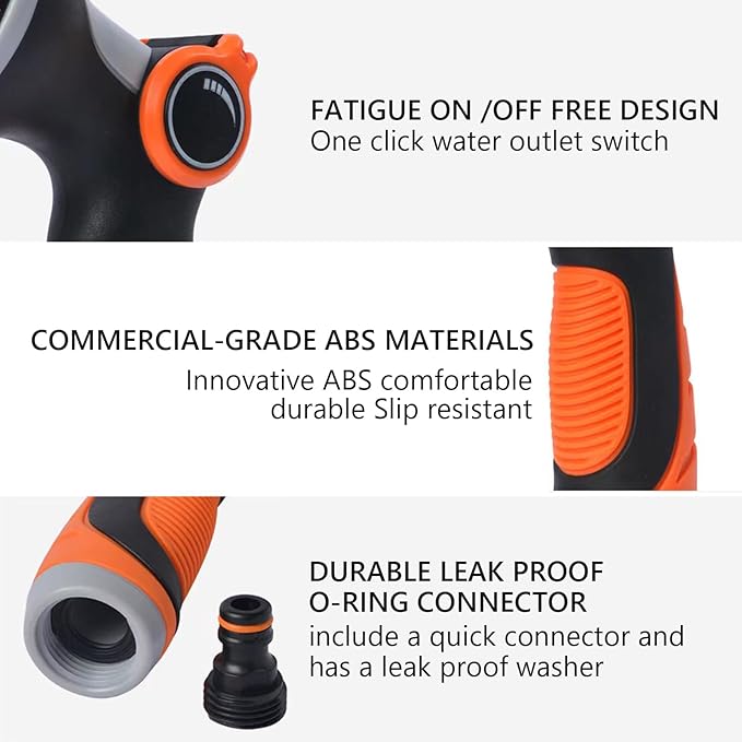 Garden Hose Sprayer Nozzle, Heavy Duty Water Hose Nozzle Gift for Dad, Thumb Control 10 Function Solid ABS Material, Ergonomic Slip Proof with Standard 3/4" Fitting & Quick Connector
