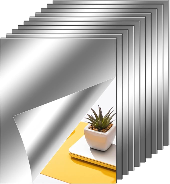 Zonon Flexible Mirror Sheets Self Adhesive Non Glass Mirror Tiles Stickers for Home Wall Decor(10 Pieces,8 x 10 Inches)