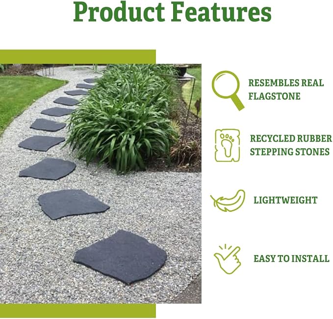 Gardener's Supply Company Flagstone Recycled Rubber Stepping Stone For Garden Walkway | Outdoor Patio Decor & Lawn Pathway Landscaping Stepping Blocks | 17"W X 1/2 Thick | Qty: 1 Stone
