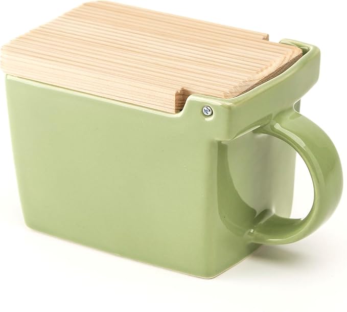 ZERO JAPAN Bee House Premium Salt Box with Hinoki Lid - Container for Sea Salt and Spices - Elegant Cellar for Kitchen Countertop - Artichoke Green, 16 oz