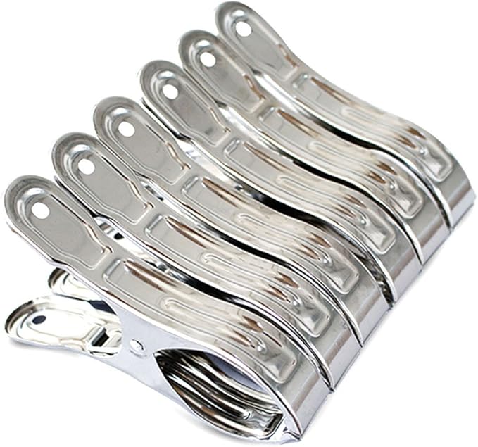 6 Pack 4.7" Stainless Steel Pool Cover Clips, Heavy Duty Pool Cover Clamps for Above Ground Pool Winter Wind Guard, Multipurpose Beach Towel Clips, Laundry Clothespins, Curtain & Quilt Clips