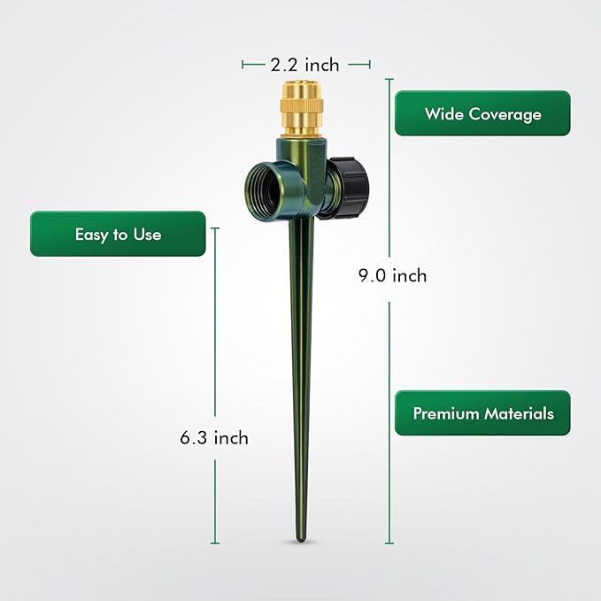 RESTMO 3 Pack Heavy-Duty Full-Metal Lawn Sprinkler for Yard with Durable Brass Nozzle, Premium Spike Base, 360° Large Area Coverage Lawn Sprinkler for Patio and Garden Irrigation