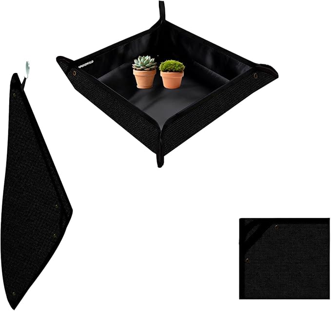 Plant Transplanting Mat - Thickened Waterproof Potting Mat, Succulent Gardening Mat, Portable Repotting Mat for Mess Control, Indoor Outdoor Use (PVC-Black 29.5" x 29.5")