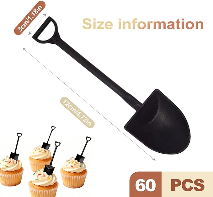 60 Pcs Mini Shovel Spoons Plastic Disposable Dessert Tasters for Ice Cream Cake Pudding Cups Potting Soil Party Appetizer Tasting Spoons Supplies Black