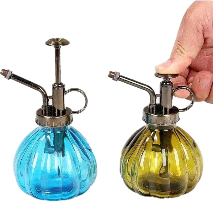Glass Plant Mister Watering Can Spray Bottles with Top Pump, 6.4" Tall Vintage Fine Mist Succulent Plant Spritzer, Small Decorative Watering Can Gift for Indoor Outdoor Garden House Plant (Clear)