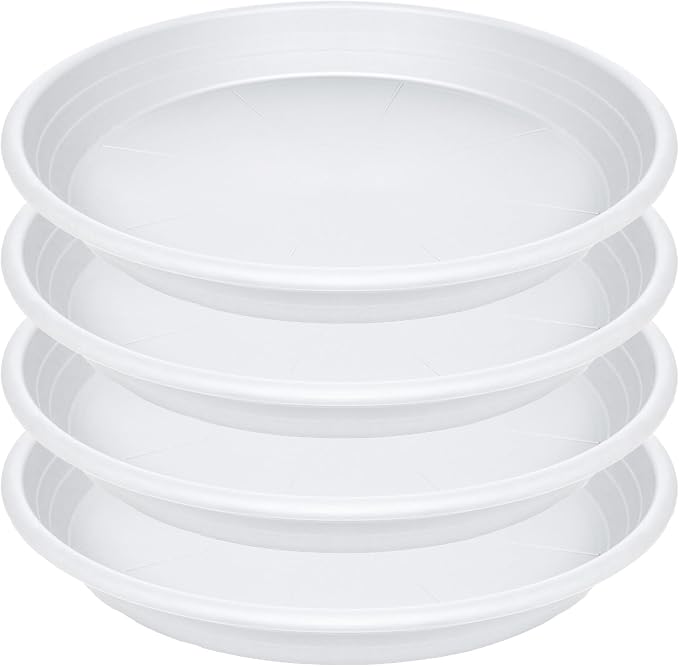4 Pack of 16 inch Plant Saucer, Large Plant Tray, Heavy Sturdy Plant Drainage Tray for Indoors, Bird Bath Bowls, Sturdy 18 inch Plastic Pot Tray for Planter (White)