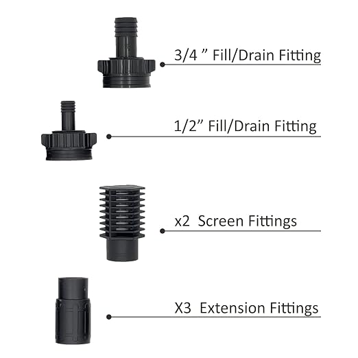 Toolazy Ebb and Flow Fitting Kit - 7-Piece Fill and Drain Bulkhead Fitting Set with 1/2" & 3/4" Outlets, Screen Fittings and Extensions for Hydroponic Flood and Drain, Aeroponic and Aquaponic Systems