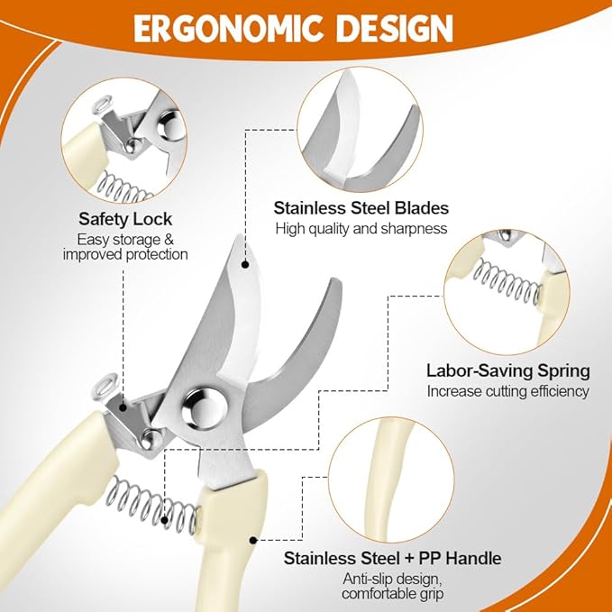 Ainiv 2Pack Pruning Shears, 1 Bypass Garden Clippers and 1 Straight Blade Floral Shears, Professional Flower Clippers, Lightweight & Ergonomic Gardening Scissors for Plants, Hedges and Flowers