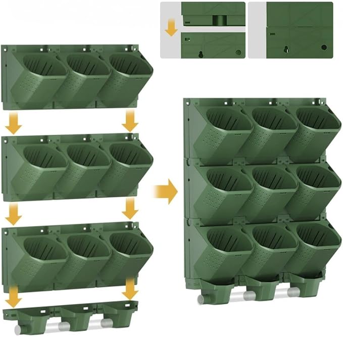 36 Pockets Living Wall Planter Indoor, Self Watering Wall Hanging Planters for Outdoor Plants Stackable, Cascading Vertical Planter Garden (Green)