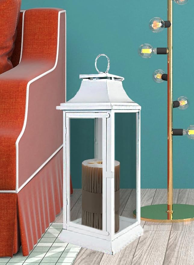 Serene Spaces Living Hurricane Lanterns with Clear Glass Panels, Perfect for Home Decor, Parties & Events, Table Top Or Hanging Lantern for Indoor & Outdoor, 7.5" Square & 19" Tall