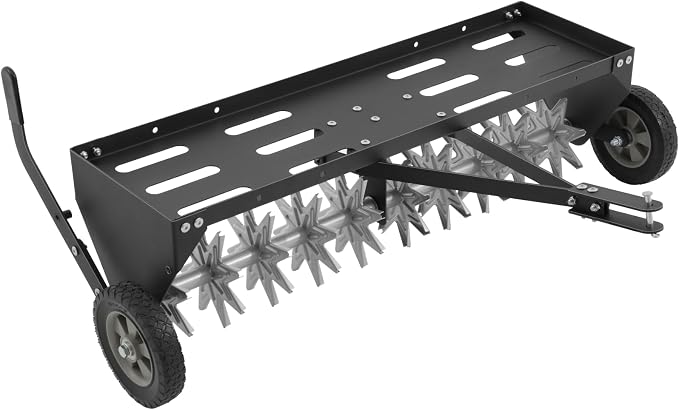 Doniks 40" Tow Behind Plug Aerator with Transport Wheels, Lawn Aerator Tow Behind with Galvanised Steel Tines and Extra-Wide Tow Bar, Pull Behind Aerator for Gardens, Lawns, Farms