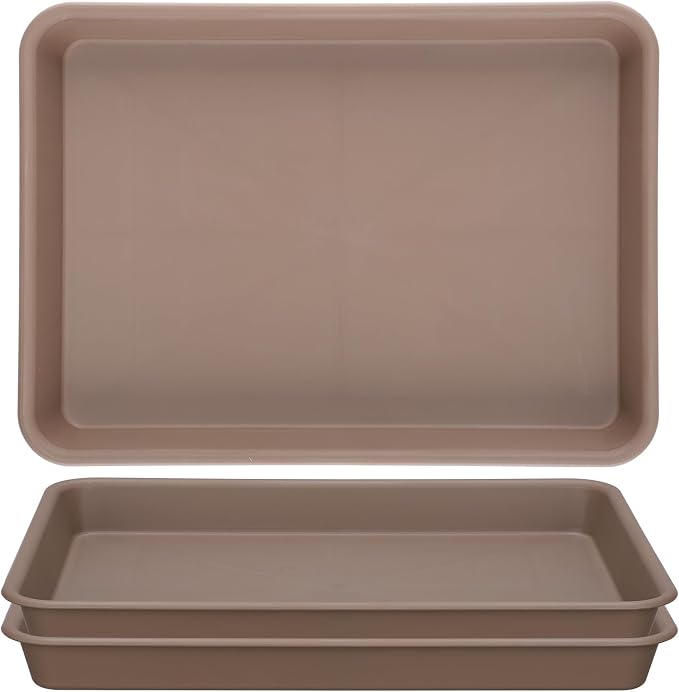 GREANER Brown Plant Saucers for Indoors, 11 Inch Heavy Duty Seedling Starter Trays No Holes, Pebble Tray for Plant Humidity(Set of 3)