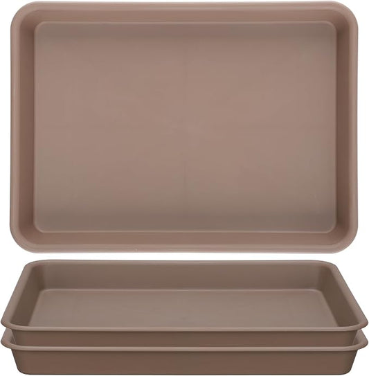 GREANER Brown Plant Saucers for Indoors, 11 Inch Heavy Duty Seedling Starter Trays No Holes, Pebble Tray for Plant Humidity(Set of 3)