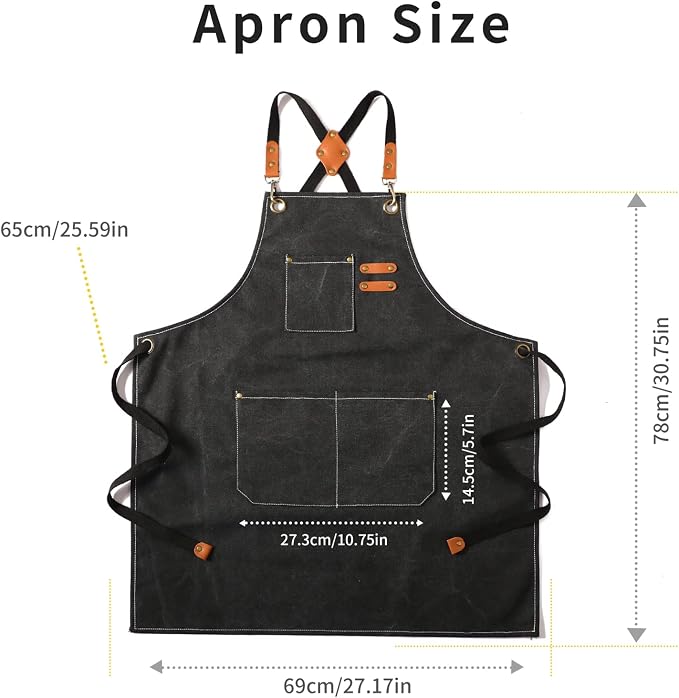 Tosewever Canvas Cross Back Chef Cotton Aprons for Men Women with Large Pockets