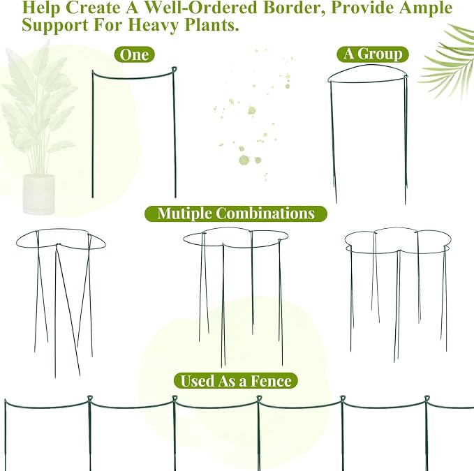 Tioncy 18 Pcs 30 H x 12.6 W Plant Support Stakes Cages for Garden, Metal Half Round Plants Tension Rods for Indoor Outdoor Large Tall Flower Vegetables Tomato Peony Rose Support