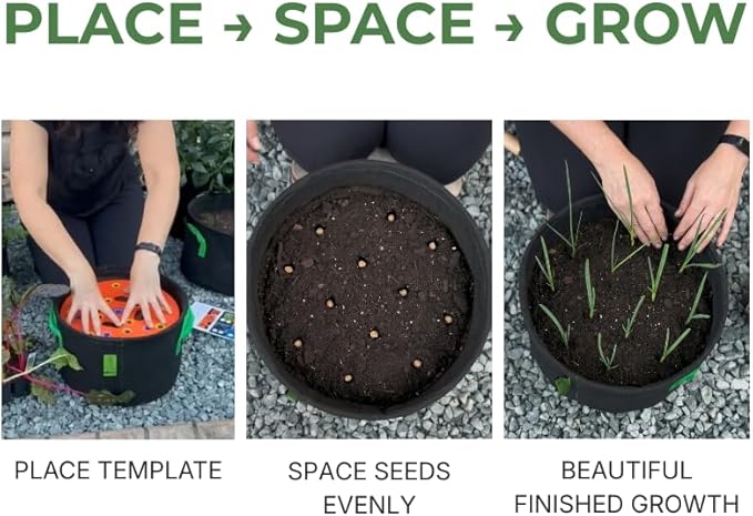 Round Seed Planting Template – Patented Color-Coded Garden Spacing Tool Kit with Seed & Seedling Spacer, Dibber with Seed Spoon & Laminated Vegetable Growing Guide