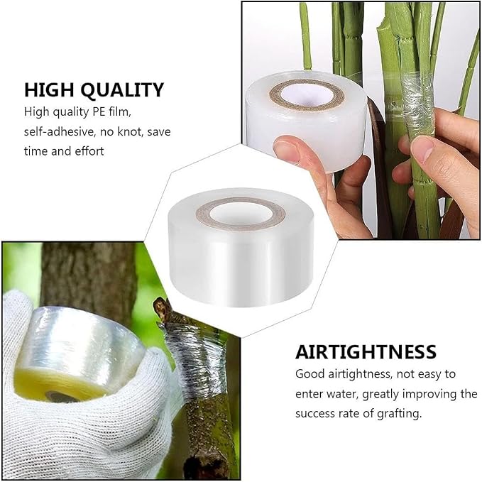 2Pcs Grafting Tape for Fruit Trees,656FT PE Stretchable Clear Floral Tape Film Self-Adhesive,Garden Plants Repair Budding Tapes for Fruit Trees, for Fruits, Floral and Tree