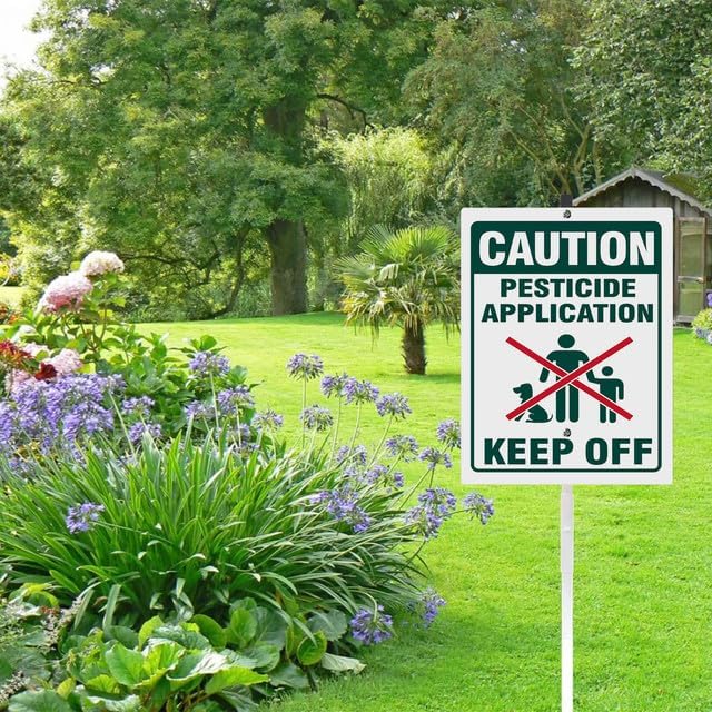Caution Pesticide Application Keep Off Yard Sign With Stake Keep Off Grass Chemical Reflective Aluminum Yard Signs Rust Free For Lawn Garden Outdoor Signs (8x12) IN
