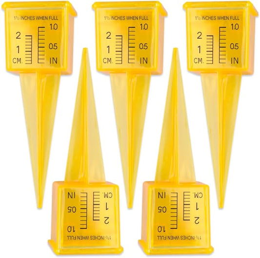 ZORZA Outdoor Rain Gauge Plastic Clear Sprinkler Gauge Rain Measuring Gauge Tool 1.5" Wide Mouth,Bright Yellow,Ideal for Lawn,Yard,Garden,Backyard,Set of 5