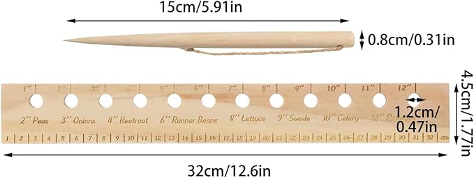 Plant Spacer Folding Ruler,Wooden Plant Ruler,Seeder Spacer Tool with Holes,Planting Ruler for Accurate Seed Spacing,Seeding Garden Template for Outdoor Raised Bed Gardening and Vegetable (1)