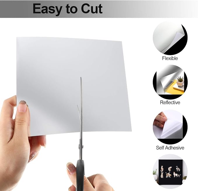 Zonon Flexible Mirror Sheets Self Adhesive Non Glass Mirror Tiles Stickers for Home Wall Decor(10 Pieces,6 x 6 Inches)