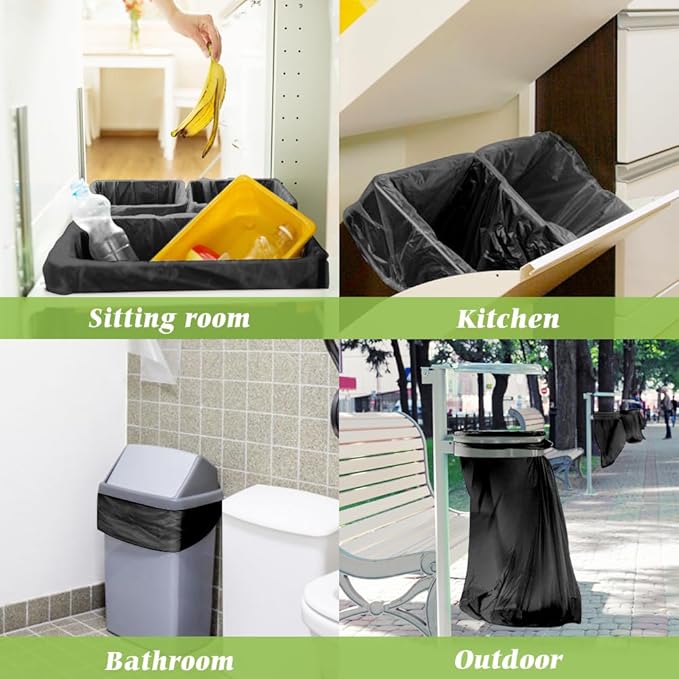 Teivio Trash Bags, 8 Gallon, 330 Count, Black, for Bathroom, Office, Industrial, Commercial, Janitorial, Municipal, Recycling