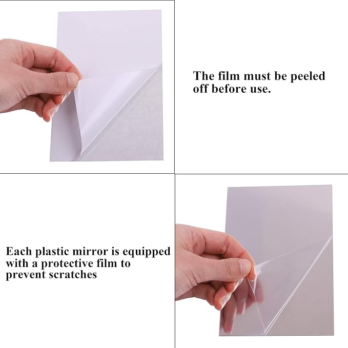 Elcoho 6 Pack Plastic Mirrors Decor Flexible Mirror Sheets Self Adhesive Mirror Tiles Silver Mirrors Board Card for Educational or Home Decor