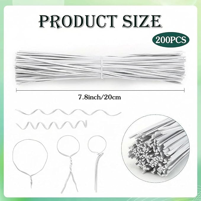 200 PCS Twist Ties for Plants, 7.8 Inch Garden Twist Ties Reusable White Cable Tie with Rugged Metal Innercores for Bread Cake Pop Candy Bags Cable Organization Christmas Tree Gardening Decor