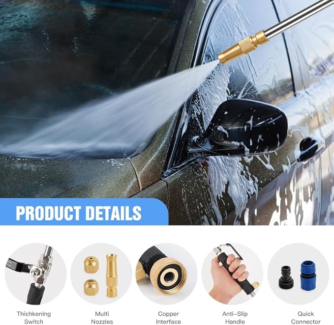 2026 Upgraded Jet Nozzle Power Washer Wand with 3 High Pressure Nozzles and Quick Connectors for Garden Hose, Hydro 2-in-1 High Pressure Heavy Duty Metal Nozzles for Watering Sprayer Cleaning Tool