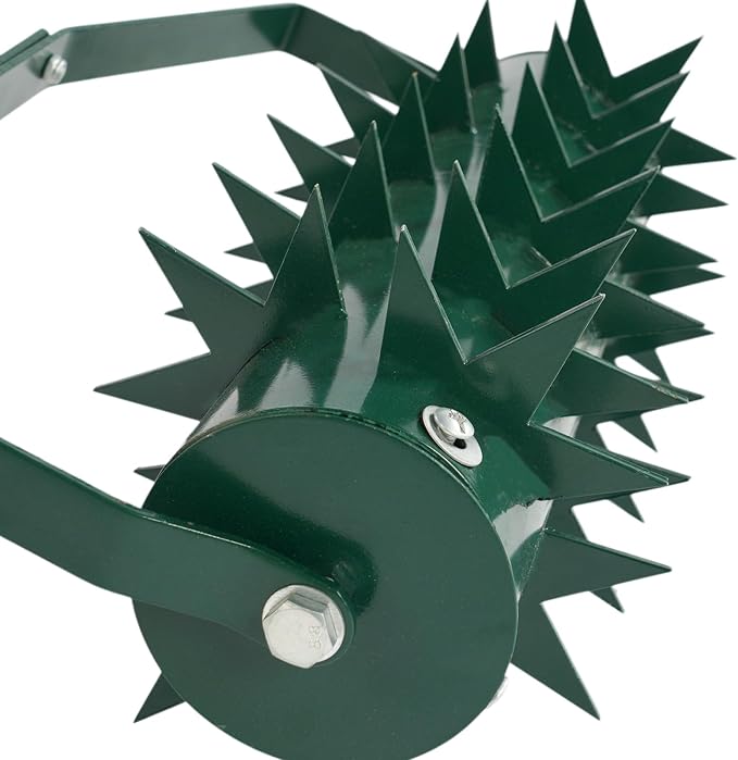 Rolling Lawn Aerator, Manual Lawn Aerators, Ergonomic Design, W-Shaped Blade, 15.75" Yard Aerator Roller with 3-Section Handle, Easy to Assemble, Heavy Duty Rotary Push Spike Aeration Tool, Green