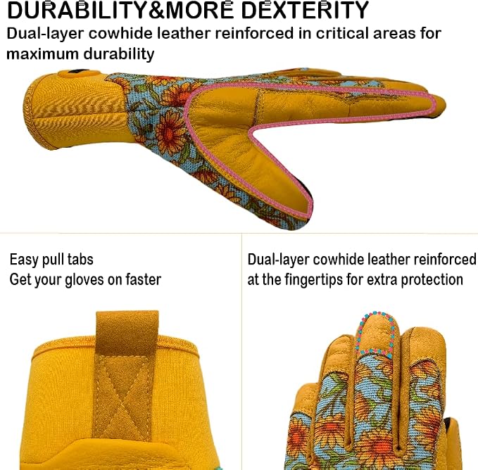 Gardening Gloves,Women Yard Work Garden Glove,Gifts | Thorn Proof,Puncture Resistant,Touchscreen,Gift,Leather,Spandex