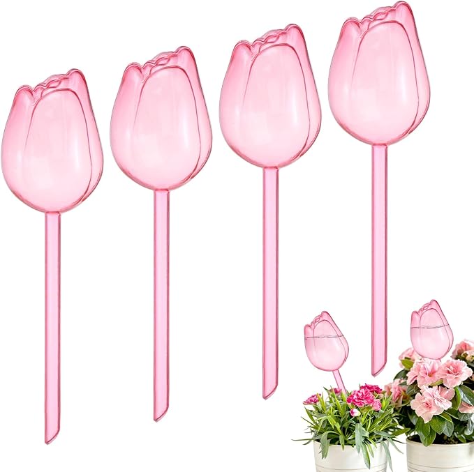M METERXITY 4-Pack Plant Watering Globes, 9.4 Inch Plastic Self Watering Planter Insert for Indoor/Outdoor Plants, Self Water Devices [Pink]