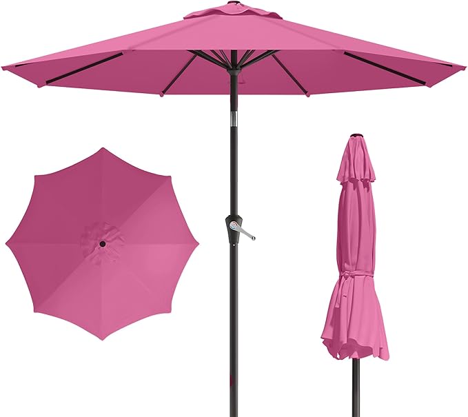 10FT Patio Umbrella, Outdoor Umbrella with Push Button Tilt and Crank, 8 Sturdy Ribs, UV Protection & Waterproof Market Umbrella for Pool, Backyard, Beach,Deck