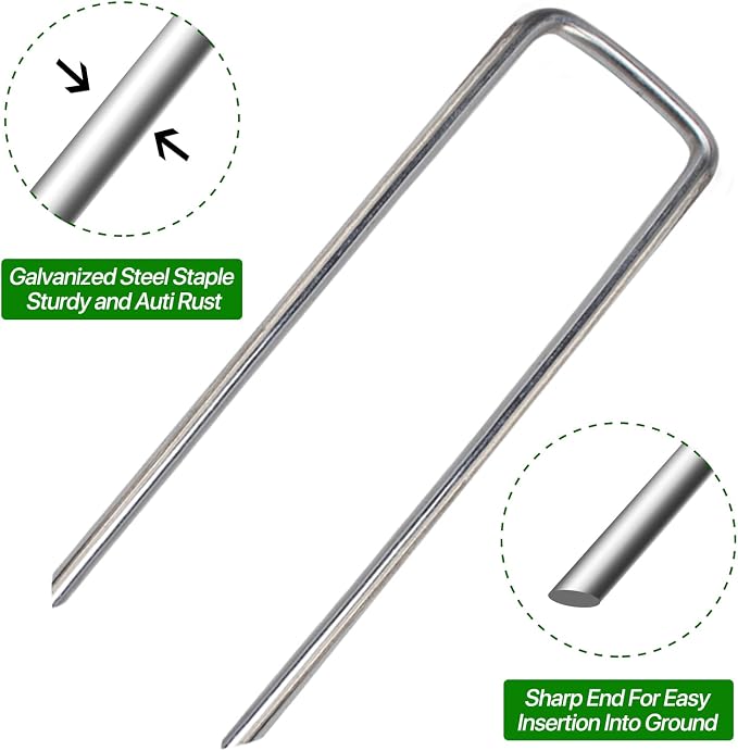 Landscape Staples 4 Inch 50 Pack Galvanized Garden Stakes Anti-Rust Landscape Pins for Weed Barrier Fabric, Artificial Turf and Landscape Fabric