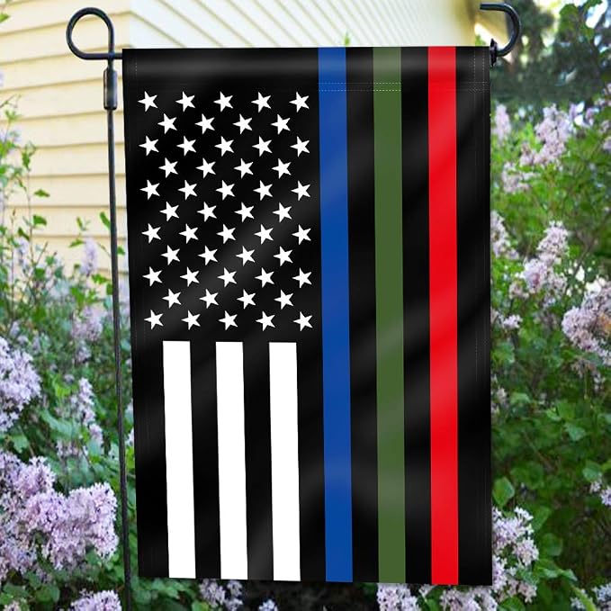 Anley Double Sided Premium Garden Flag, Thin Blue Green and Red Line US National Garden Flags - Weather Proof & Double Stitched - 18 x 12.5 Inch