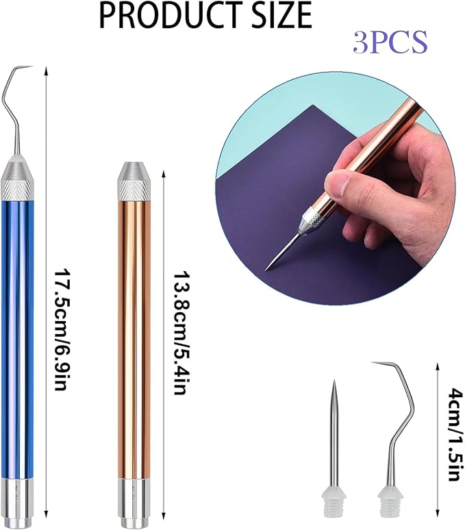 3PCS LED Weeding Tools for Vinyl with Light with Pin and Hook Lighted Pin Pen Weeding Tool for Removing Iron on Tiny Vinyl Paper Silhouette Cutting Machines Supply (Blue/Red/Rose Gold)