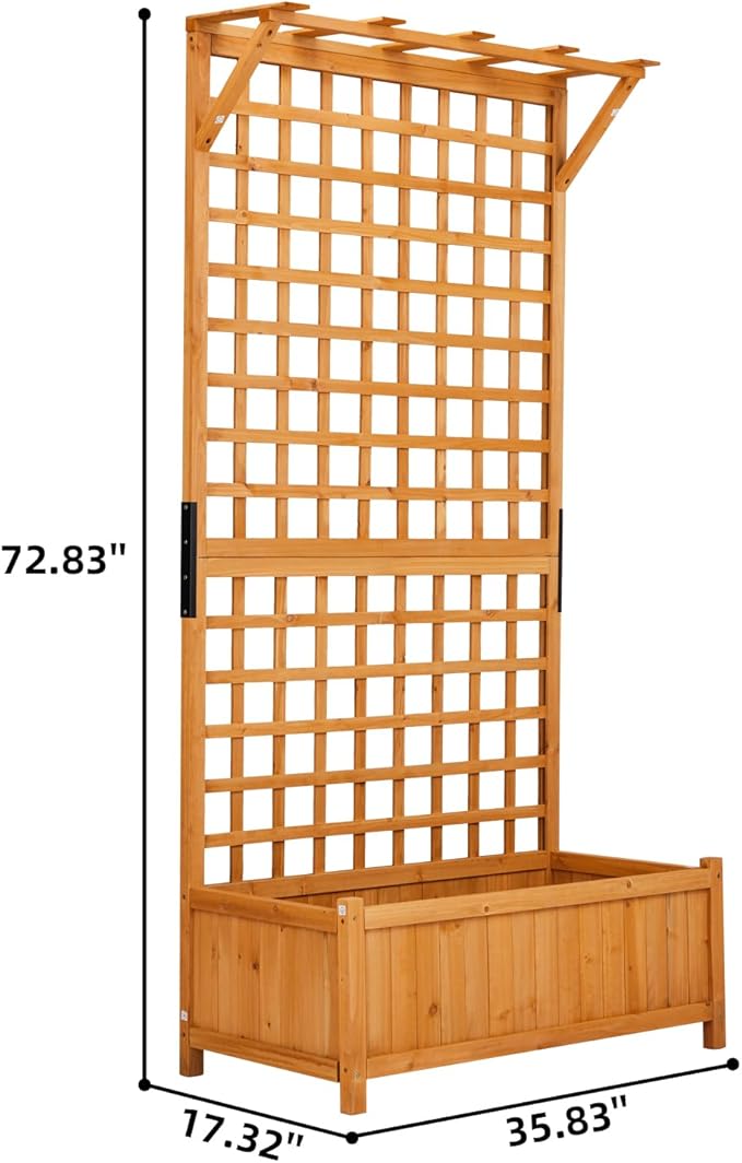 VINGLI Raised Garden Bed with Trellis, Natural Planter Box with Privacy Screen, 72 Inch Tall Wood Garden Boxfor Climbing Plants, Flowers, Herbs, Outdoor Balcony & Patio Decor (Natural)
