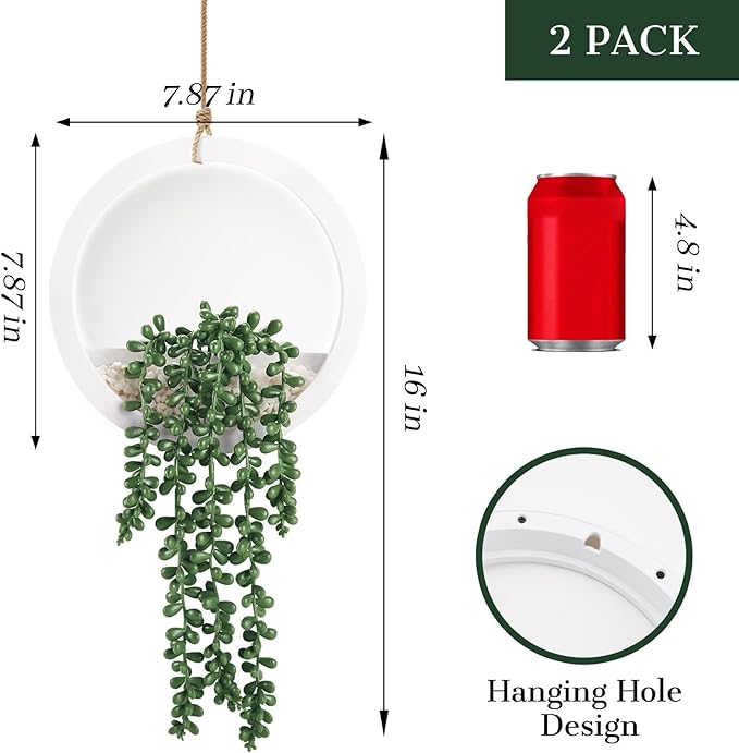 Der Rose 2 Pack Fake Plants Hanging Artificial Succulents Plants in White Pots for Living Room Bathroom Accessories Boho Wall Decor
