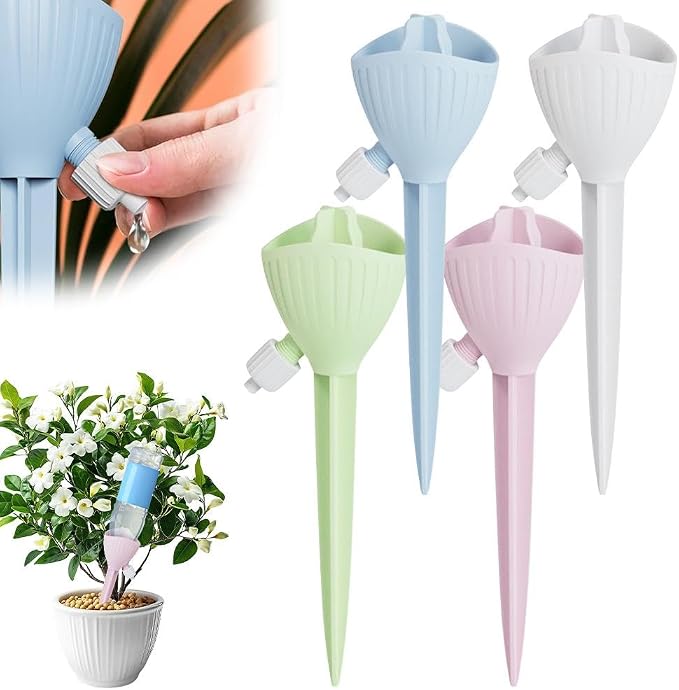 Self Watering Spikes, 4/8 Pack Automatic Plant Waterer with Adjustable Valve, Drip Irrigation Stakes for Indoor & Outdoor Plants, Self Watering Insert Devices for Garden, Vacation (8, Mix)