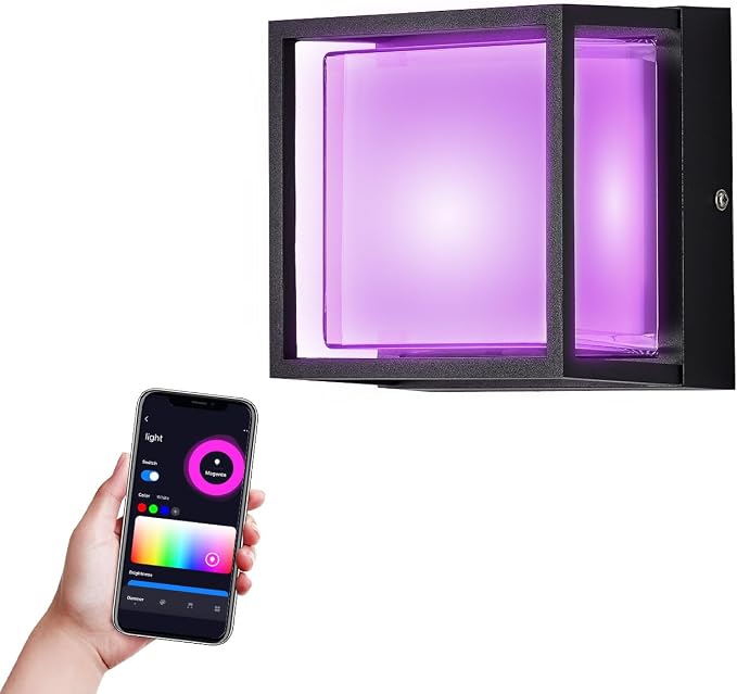 LED Smart Wall Sconce Light RGB Outside Light for House Patio,IP64 Waterproof Outdoor Wall Lights for House Patio Yards,Exterior Lights APP Control